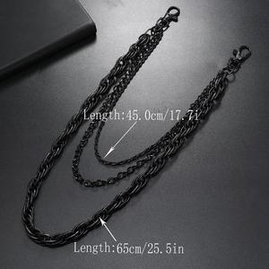 Black multi-layered punk hip-hop waist chain for jeans with metal lobster clasps