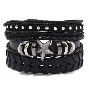 Handmade Woven Multi-layer PU Leather Bracelet For Women Men Vintage Punk Star Charm Adjustable Fashion Jewelry Wrap Bracelets