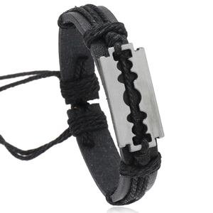 Vintage Punk PU Leder Geflochtenes Armband Für Damen Herren Handgefertigte Legierung Rasierklinge Verstellbarer Schmuck