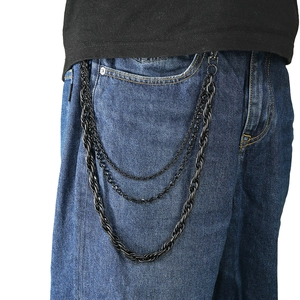 Three-layer matte black metal wallet chain for jeans in punk street style fashion
