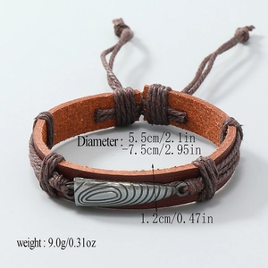 Handmade woven dark brown leather bracelet with vintage metal teardrop pendant jewelry