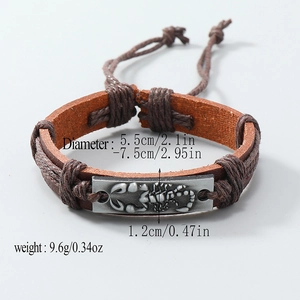 Vintage braided leather bracelet featuring a metallic scorpion relief for men