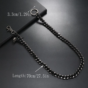70cm punk style braided chain with skull pendant for men's jeans and hip-hop streetwear