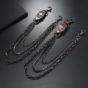 Punk style multi-layer metal trousers chain with vintage leather and cross pendant