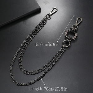 Detail showing the 70cm double-layered gunmetal punk pants chain with spiked metal rings