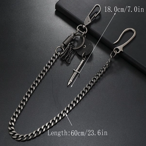 Men's punk rock 60cm tank chain with dagger pendant for jeans and hip hop style