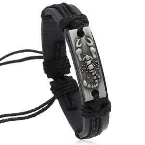 Vintage Punk Scorpion Charm Bracelet For Men Handmade Woven Faux Leather Adjustable Hemp Rope Alloy Retro Gothic Jewelry