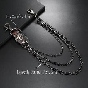 Punk style multi-layered metal wallet chain with leather cross totem for jeans