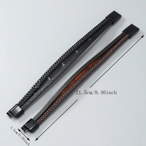 Handcrafted multilayer braided leather bracelet with magnetic buckle 21.5cm length