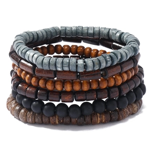 Handmade Wood Coconut Shell Beaded Bracelets Retro Ethnic Bohemian Layered Stretch Bracelets For Men Women Jewelry Gift