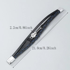 Bracelet multicouche en cuir noir et bleu avec pendentif guitare et fermoir magnétique