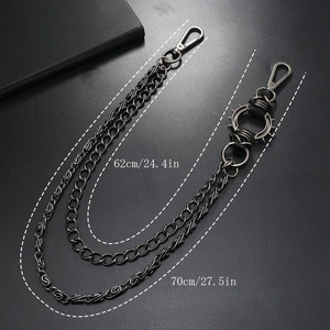 Dual layer punk spikes trouser chain set in gunmetal black metal for jeans