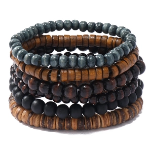 Men's Vintage Handmade Artificial Leather Bead Bracelet Set Retro Bohemian Ethnic Style Elastic Stretch Wristband Men's Jewelry