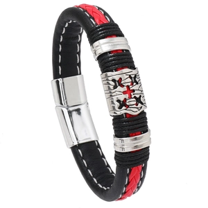 Bracelet Homme Punk Hip Hop Fait à la Main en Cuir PU Tressé Avec Fermoir Magnétique Croix en Alliage Bijoux Gothiques
