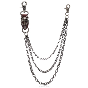 Vintage Punk Multilayer Metal Pant Chain With Cowhide Leather Cross Decoration Hip Hop Trouser Chain For Men Women Accessory