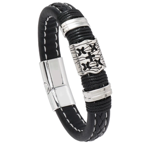 Bracelet en cuir tressé pour hommes avec fermoir magnétique en métal au style punk vintage