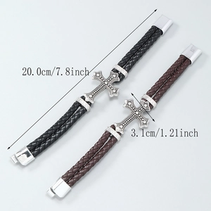 Mens cross braided leather bracelet set with magnetic clasps 20cm length 7.8 inch
