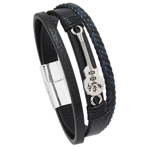 Bracelet en Cuir Tressé Multicouche Punk Pour Hommes Pendentif Guitare En Alliage Vintage Bracelet Rock Music Biker Avec Fermoir Magnétique Bijoux Cadeau