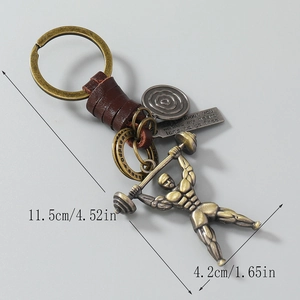 Handmade woven keychain with vintage weightlifting pendant and motivational plaque