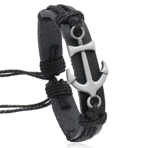Vintage Nautical Handmade Woven Synthetic Leather Bracelet For Men Women Retro Alloy Anchor Pendant Adjustable Wrap Bracelet Jewelry