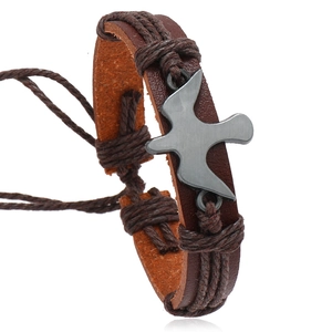 Handmade Braided PU Leather Bracelet For Men Women Adjustable Hemp Rope Bird Charm Alloy Wristband Vintage Retro Jewelry