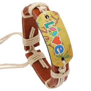 Punk Handmade Woven Leather Bracelet LOVE Peace Heart Pattern Adjustable Wristband Hippie Bohemian Jewelry Gift for Men Women