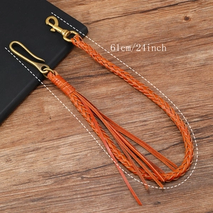 Catena per pantaloni in pelle intrecciata punk con frange e ganci in bronzo