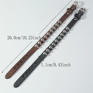 Bracelet punk en cuir pour homme avec clous crâne argentés en noir et marron foncé