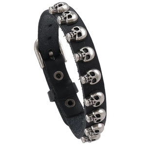 Bracelet en Cuir Punk Rock Hommes Femmes Avec Rivet Crâne en Alliage Gothique Rétro Bracelet en Cuir de Vache Boucle Réglable Bijoux de Mode Cadeau