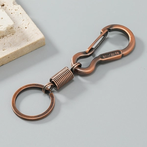 Vintage bronze alloy keychain with lobster clasp, spring link and engraved blessing charm