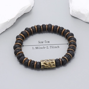 Handmade lava stone beaded bracelet with vintage metal charms and size specifications