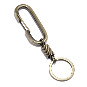 Vintage Zinc Alloy Spring Keychain With Carabiner Clip Retro Antique Bronze Anti-Lost Car Key Ring Pendant For Men Women