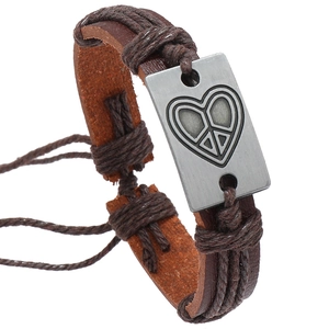 Bracelet en Cuir Artificiel Tissé à la Main pour Hommes Femmes Rétro Alliage Cœur Signe de Paix Bijoux Réglables