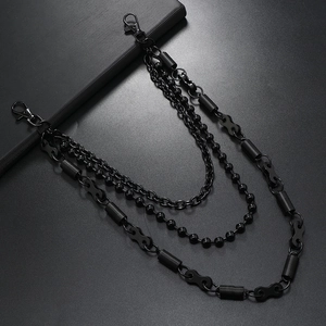 Multi-layered matte black punk style pants chain with lobster clasps and hip hop design