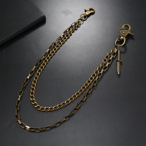 Dual-layer punk hip hop waist chain with dagger pendant in vintage brass finish