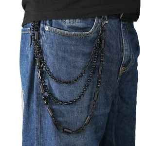 Three-layer black punk style metal pants chain with heavy hip hop wallet chain aesthetic