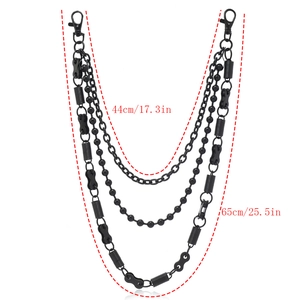 Black triple-layered punk style metal pants chain featuring lengths of 44cm and 65cm