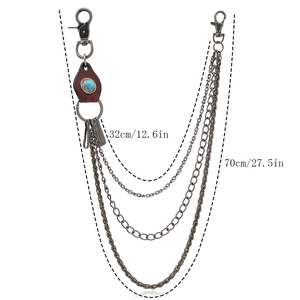 Vintage three-layer cowhide and metal trousers chain with turquoise stone pendant