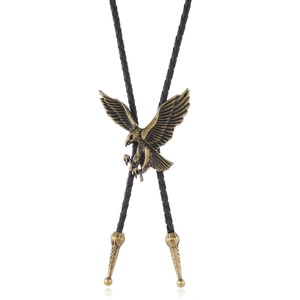 Vintage-Adler-Bolo-Krawatte mit Bronze-Anhänger und schwarz geflochtener Lederhalskette