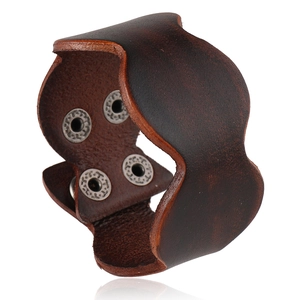 Vintage Cowhide Leather Wide Cuff Bracelet Punk Wavy Edge Adjustable Snap Button Handmade Alloy Bracelet For Men Women Jewelry