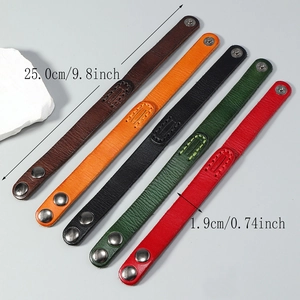 Handmade genuine leather wristbands set with metal snaps in five various colors