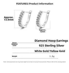 Detailed size and material specs for 925 sterling silver pave hoop earrings with cubic zirconia
