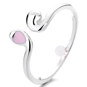 Bague ouverte minimaliste en argent 925 avec goutte en émail rose et motif d'oreille