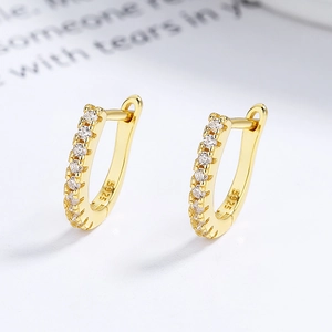 Elegant 925 sterling silver gold-plated U-shaped hoop earrings with sparkling white zircons