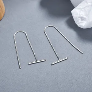 Minimalist 925 sterling silver long tassel ear wires with geometric T-bar design