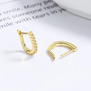 Elegant S925 sterling silver gold-plated huggie earrings with white cubic zirconia inlay