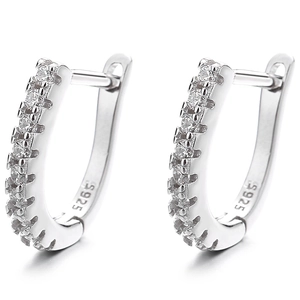 925 sterling silver U-shaped hoop earrings with row of sparkling white zircon stones
