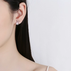 Elegant 925 sterling silver rabbit stud earrings with moonstone and cubic zirconia gems