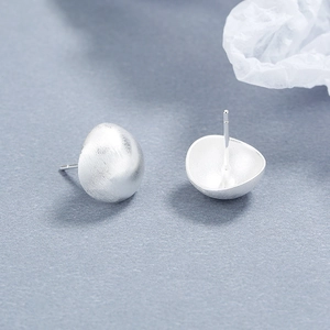 Minimalist 925 sterling silver frosted hemisphere stud earrings with matte metal texture