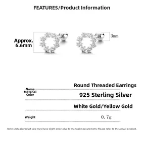 Detail view of 925 sterling silver snowflake earrings with 6.6mm diameter and 3mm thickness